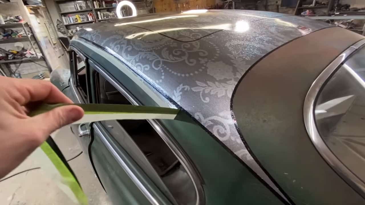 How To Paint a Lace Roof on the Cheap Using Grandma's Curtains