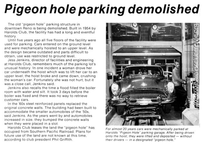Harold's Club Pigeon-Hole Parking Garage