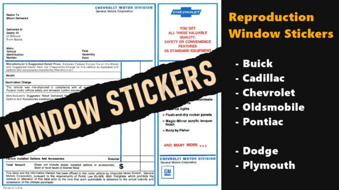 Factory Correct Reproduction Window Stickers