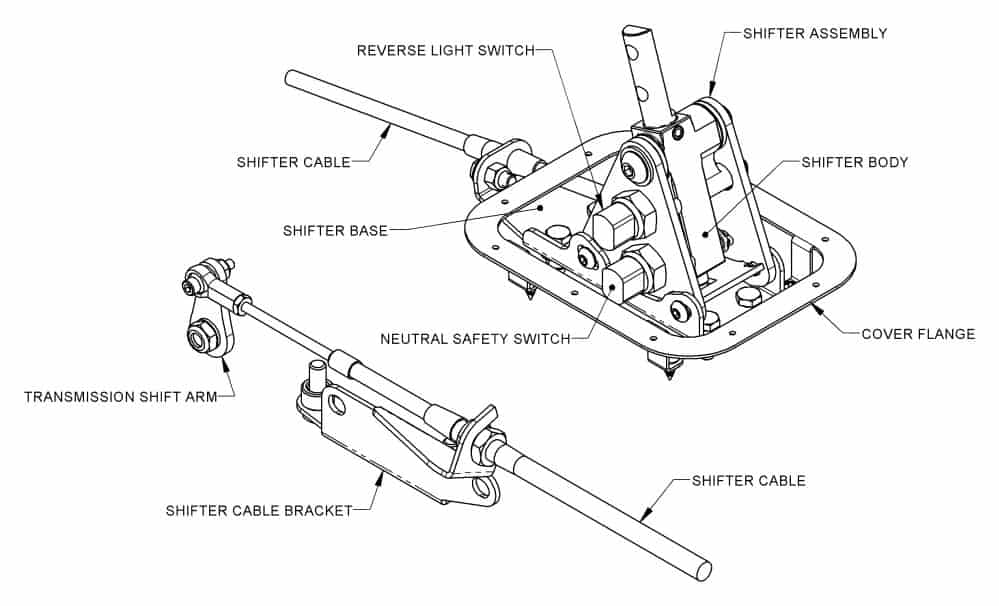 Diagram of Universal Fit Floor Mount Side Detent Shifter for GM TH Transmissions